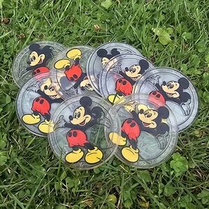 Vintage Set of 8 Disney Mickey Mouse Plastic Coasters Mickey Open Arms